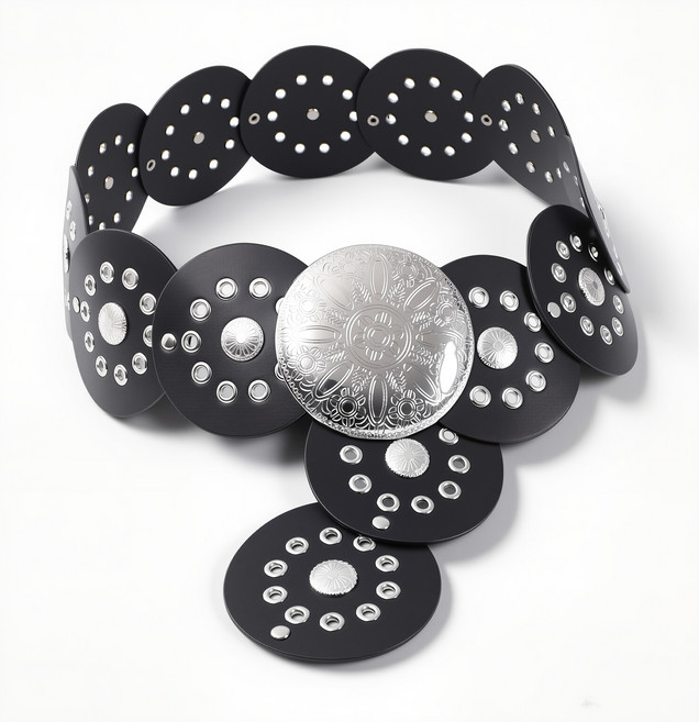 여성 와이드 허리 벨트 라운드 장식 펀칭 실버 메탈 포인트 청바지 원피스 스커트 캐주얼 액세서리