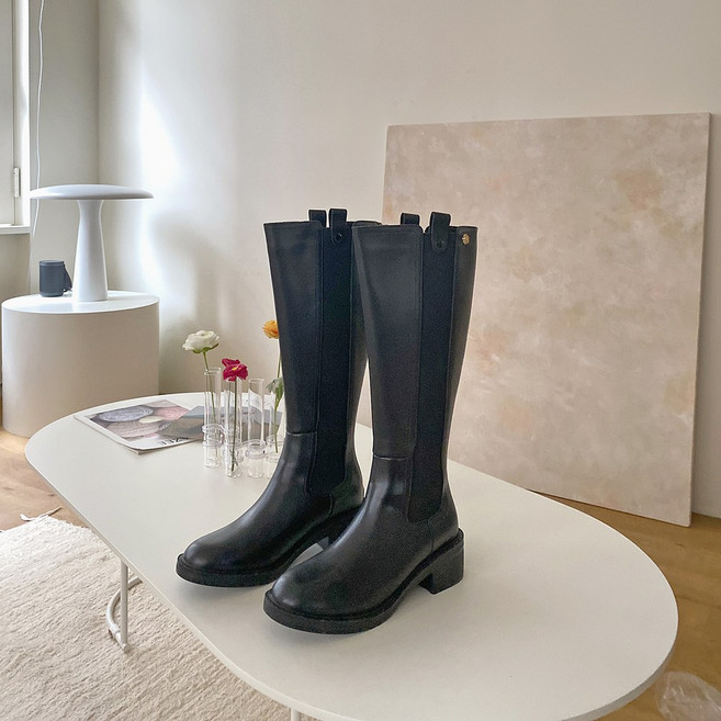 플라틴베이지 통넓은 스판 롱부츠 금장식 포인트 여성 올드머니룩 (하객룩)