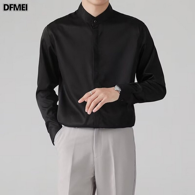 DFMEI 設計感痞帥新中式立領襯衫男長袖春秋季韓版潮流休閒寬鬆垂感襯衣
