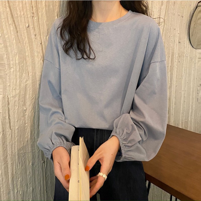 韓版素色薄款長袖T恤 女裝 寬鬆顯瘦
