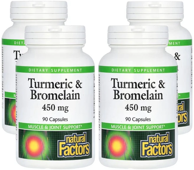 네츄럴팩터스 강황 & 브로멜라인 450mg 90캡슐, 4개, 90정 - 쿠팡