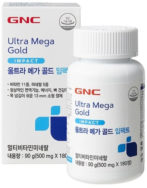 GNC 울트라 메가 골드 임팩트 (멀티비타민 미네랄 ), 180정, 1개 - 쿠팡