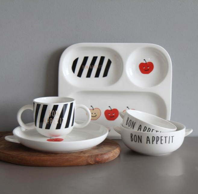 DOHO 디보나 유아 식기세트, APPLE, 핸디플레이트+트레이+머그+핸디볼S+핸디볼M, 1세트
