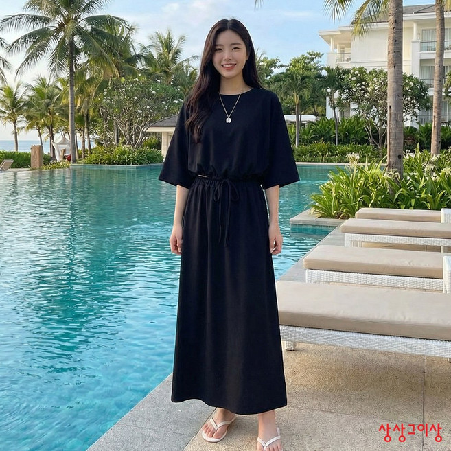 상상그이상 여성용 국내제작 모노 츄리닝 스커트 세트 빅사이즈 셋업 부드러운 폴리원단 밑단 스트랩 밴딩 가오리핏 베이직 5컬러 마실룩 간절기템