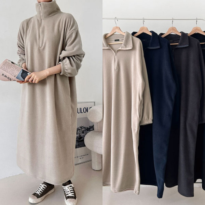 마더라이크 임산부 겨울 후리스 반집업 롱원피스 빅사이즈 겨울 임부복