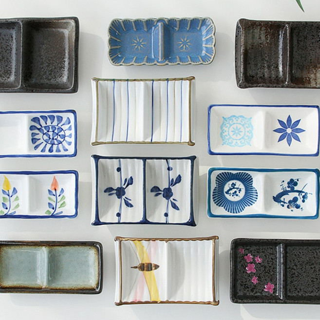 도자기 일본풍 2절 3절 종지 소스볼 간장 2구 3구 와사비 초장 사각형 일식집 이자카야, 4. 아이꽃, 2절종지, 1개