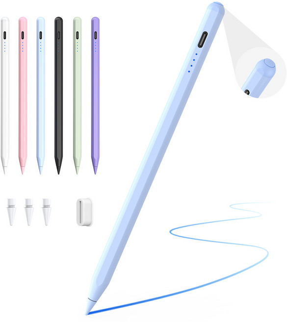 JAMJAKE 아이패드 호환 스타일러스 펜슬 스마트 터치펜 초미세 펜촉 USB-C 충전식 SP8, 1개, 블루