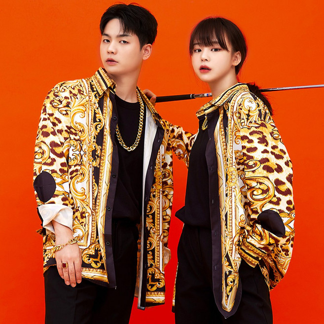 반티시스터즈 남여공용 단체복 호피 반티 사계절 건달 루즈핏 고급 반팔 긴팔 셔츠 레트로 졸업사진 컨셉 의상 파티 코스프레