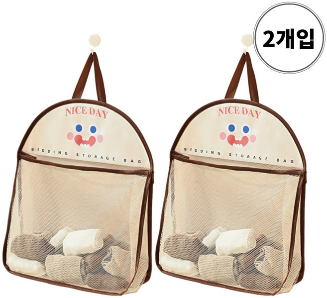아트위브 다용도 메쉬 수납망 벽걸이형 속옷 빨래망 2개입, 브라운+브라운, 1세트