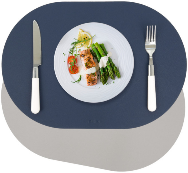 에비에르 가죽 방수 테이블 식탁 매트 2p, 블루 + 라이트그레이, 440 x 300 mm, 1세트