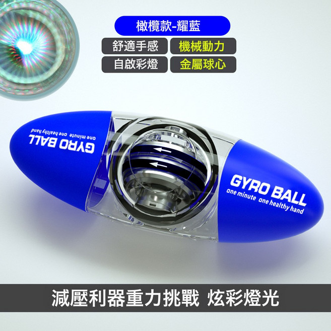 腕力球100訓練金屬60男自啓動靜音臂力手腕萬力握力器離心, 1個, 雙握腕力球強力版藍色(自啓變色燈):1個