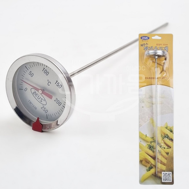 제우스 튀김온도계 (대) 핀길이 30cm 스텐 아날로그 튀김 조리용 요리용 기름 탐침 온도계 온도측정기, 1개