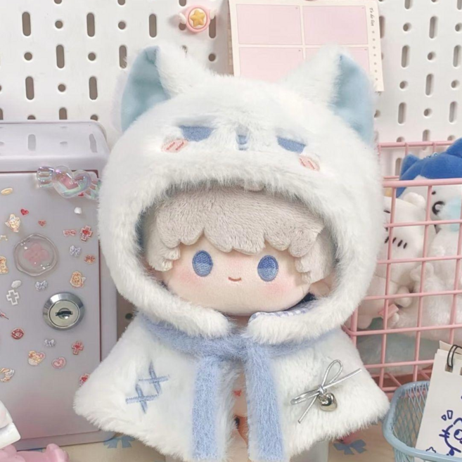 모카돌 10cm 솜인형옷 화이트 여우 망토, 1개
