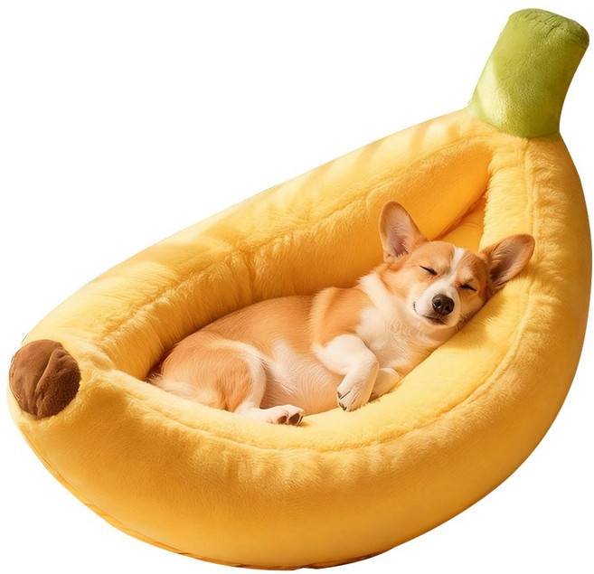 Qiaokao 강아지 고양이 겸용 바나나 모양 하우스 M, 1개, 옐로