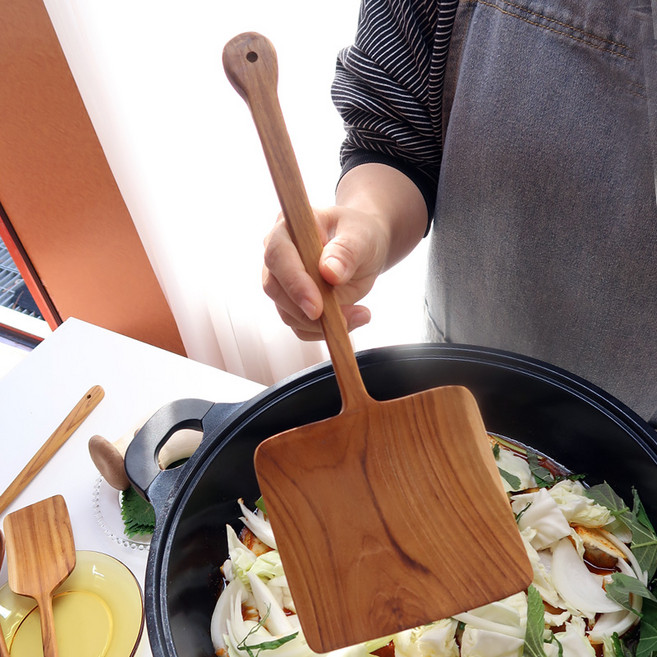 딱다구리 티크나무 사각 뒤집개, 1개, 우드, 대