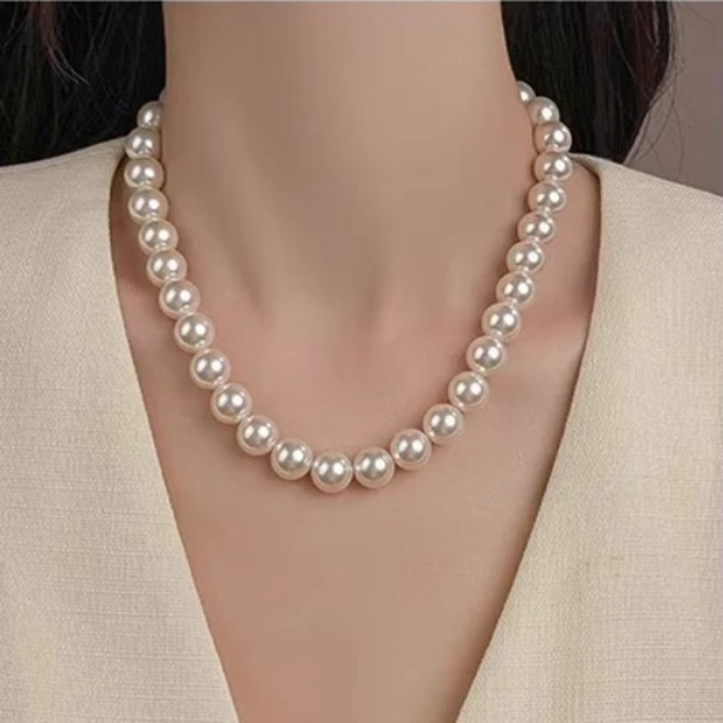 Brilliant 여성용 클래식 천연담수 진주 목걸이 6mm-10mm 실버 여자 악세사리 G518-078