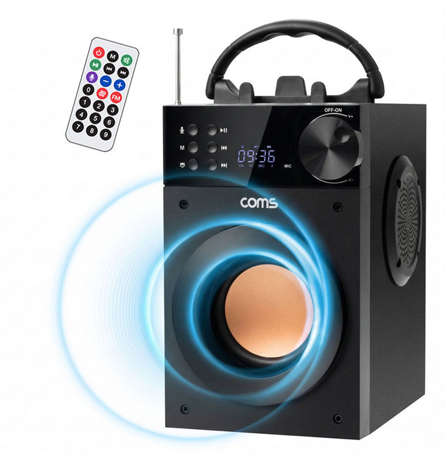 휴대용 20W 우퍼스피커 올인원 무선 블루투스 스피커 포터블 FM라디오 MP3 캠핑 행사, 블랙