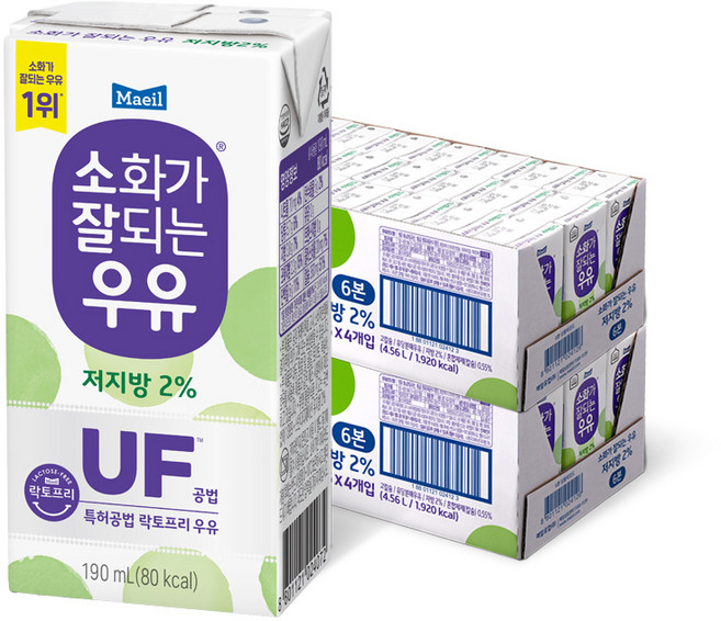 매일유업 소화가잘되는우유 멸균 저지방 190ML, 72개