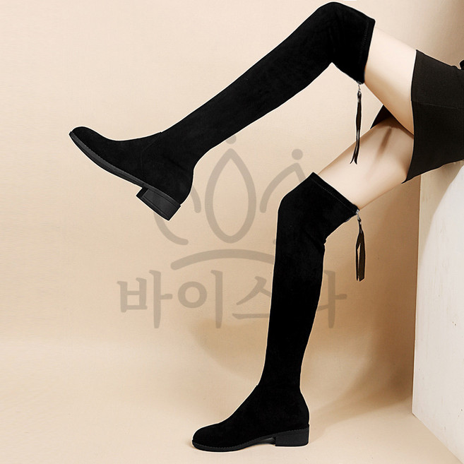 여성 스판 롱 부츠 뒤 지퍼 부츠 기모 하이힐 스웨이드 부츠 겨울 통굽 캐주얼 부츠 3cm 6cm 8cm