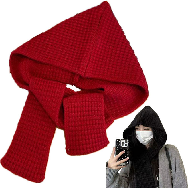 ROOICE 니트 바라클라바 빅사이즈 여성 후드 넥워머 2P, 블랙+레드
