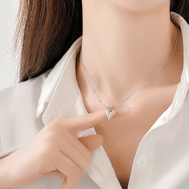 ZNT074Jft 입체 하트 볼 체인 목걸이 써지컬스틸 러블리 뱀줄 데일리 귀여운 네크리스