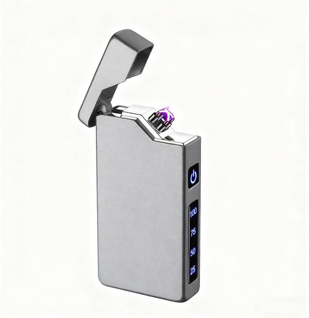 Kindfire 충전식 플라즈마 라이터 듀얼 아크 방풍 방수 C타입 LED 프리미엄 캠핑용 라이타 초경량 전력량 표시 남성 선물 추천, 실버, 1개