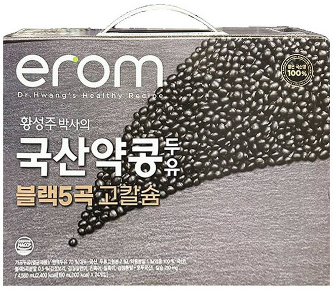 황성주 이롬 국산 약콩두유 190ml 코스트코 블랙5곡 고칼슘 두유, 4.56L, 1박스