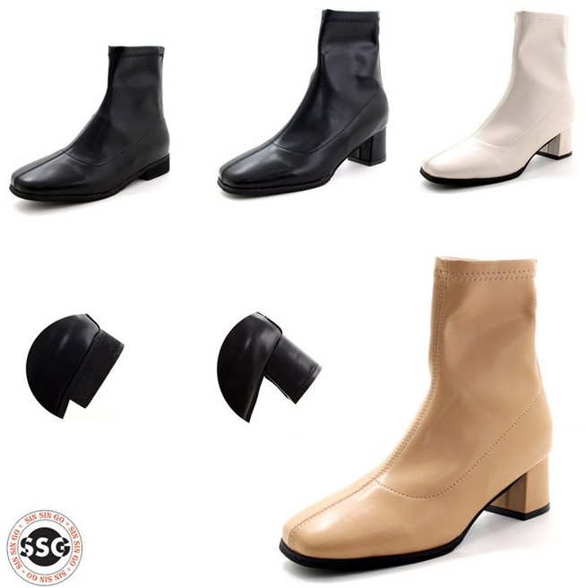 [스판 3cm 5cm] 가볍고 발볼편한 여성 미들 낮은굽 부티 사각코 앵클부츠 SJ068