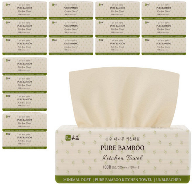 휴홈 무표백 순수 대나무 키친타월 (), 2개, 18매