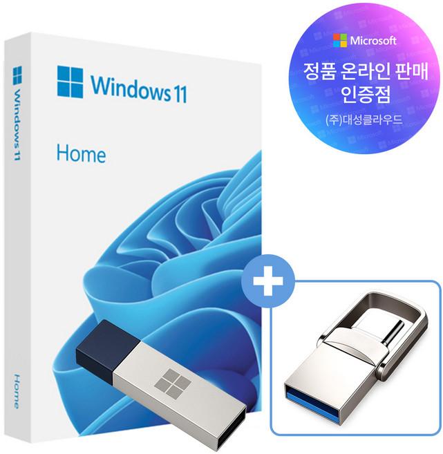 윈도우 11 Windows Home FPP 처음사용자용 영구 인증키 설치 USB 포함 (USB-A Type-C 듀얼 USB 증정), 11 HOME FPP(USB 증정)