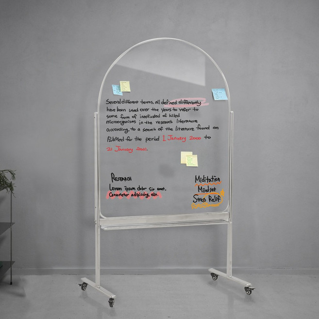 더조은칠판 아치형 투명 글라스보드, {"색상":"크롬색상"}