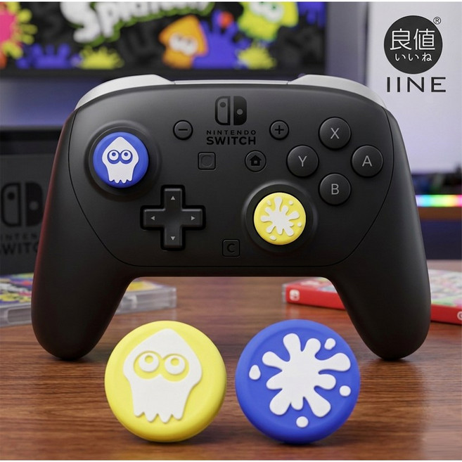 닌텐도 프로콘2 스틱캡 스플래툰 이이네 듀얼쇼크 듀얼센스 호환, 1개, 네온 4개입, n0854