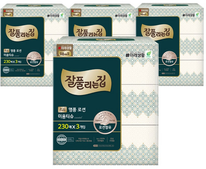 잘풀리는집 명품 로션 미용티슈 2겹, 230매, 12개