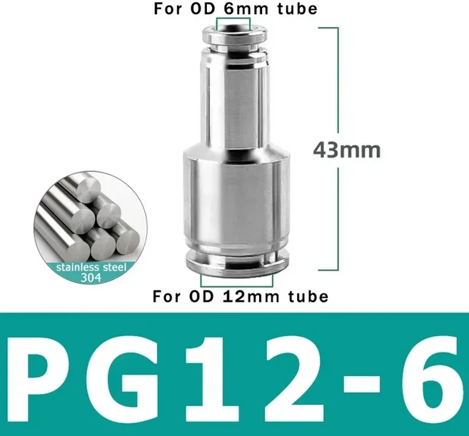 304 스테인레스 스틸 금속 공압 퀵 커넥터 PU 가변 직경 기관 호스 압축기 6mm, 10 PG12-6, 01 50 Pcs