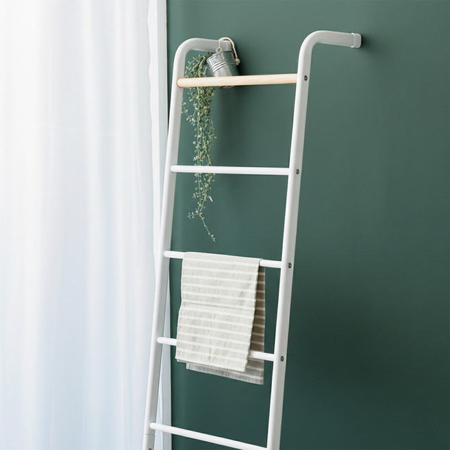 이소품 철제 구름 사다리행거 6단 옷걸이 우드 화이트, 화이트(09166A), 1