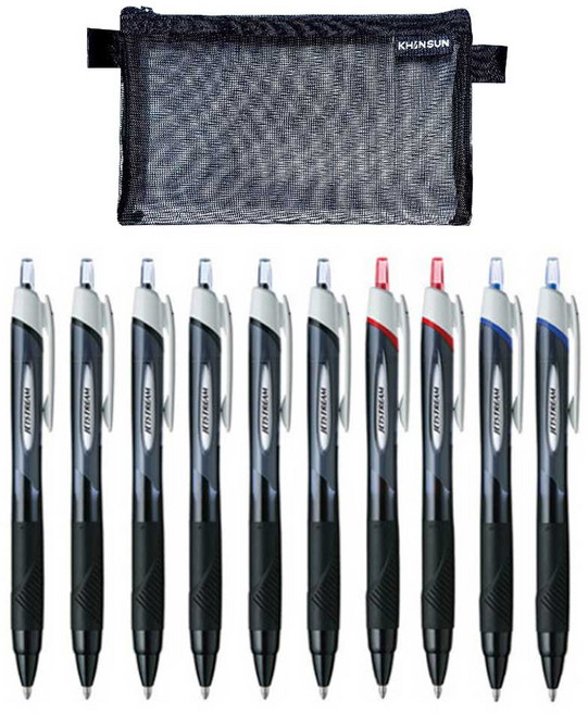 유한회사고루담 uni 제트스트림 단색 볼펜 SXN 150 0.38 0.5 0.7 1.0 10p (메쉬 파우치 포함), 1개, 1.0(흑6-청2-적2)10개+메쉬필통