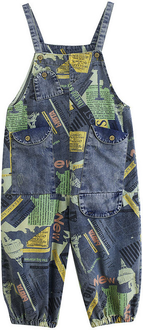 Makone 조거팬츠 연청 데님 스트랩 멜빵바지