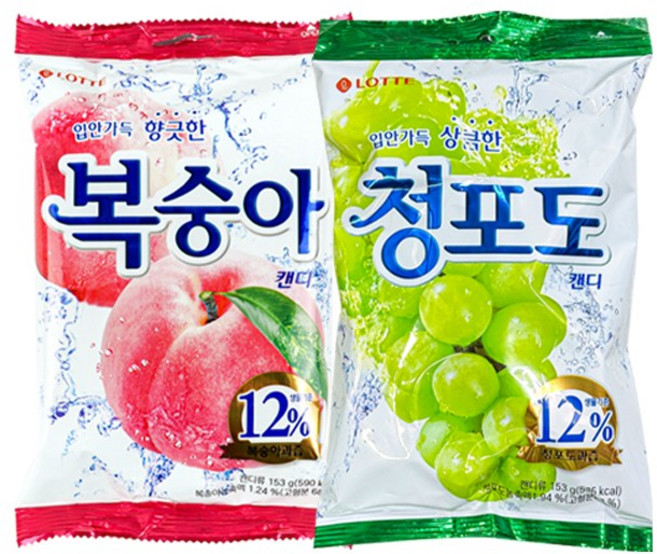 롯데제과 청포도캔디 + 복숭아캔디, 1세트, 306g