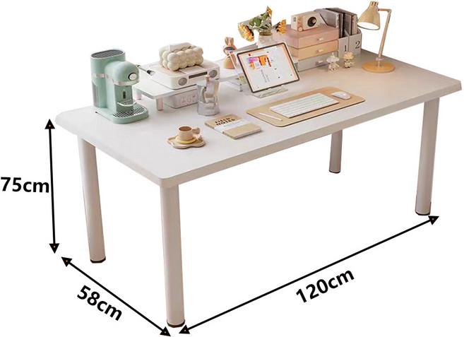 簡約電腦桌 120cm 書桌 辦公桌 寬敞工作台 居家辦公桌 75cm 高 58cm 深, 白色