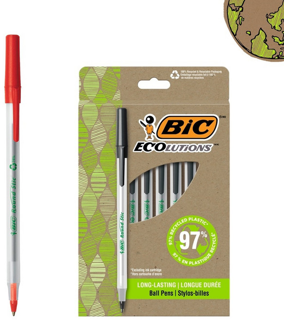 BIC 볼펜 라운드스틱 1.0mm 에콜루션 빅펜 12P, 12개, 레드
