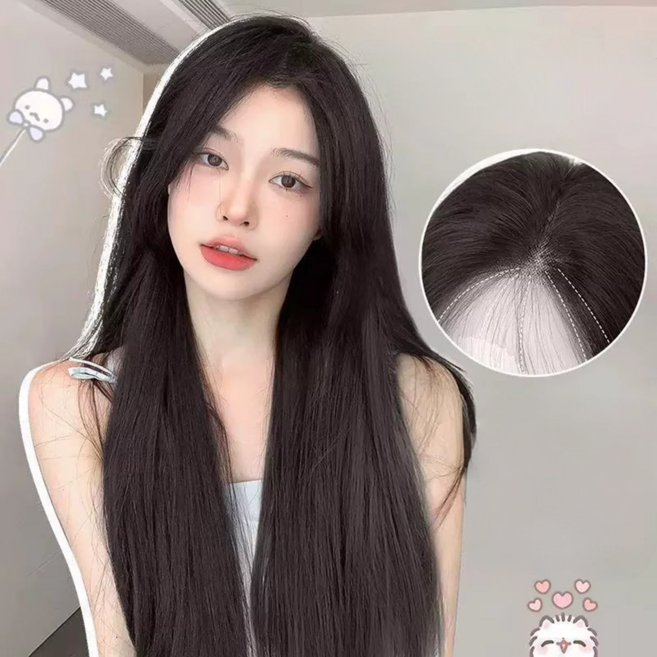 CIVILEE 여성 자연스러운 긴머리 가발 레이어드 컷 수제 전체 통가발, 1개, 갈색 검정