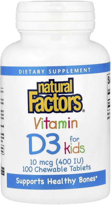 체력이약하신분들 Natural Factors 어린이용 비타민D3 딸기 맛 10mcg(400IU) 츄어블 100정 피로를 빠르게느끼는분들, NaturalFactors어린이용비타민D3딸기맛10mc - 쿠팡