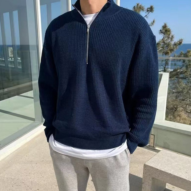 룩업 남성 하프 반집업 골지 긴팔 데일리 니트