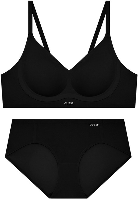 게스언더웨어 리프트 볼륨핏 심리스 브라 팬티 세트 - 블랙