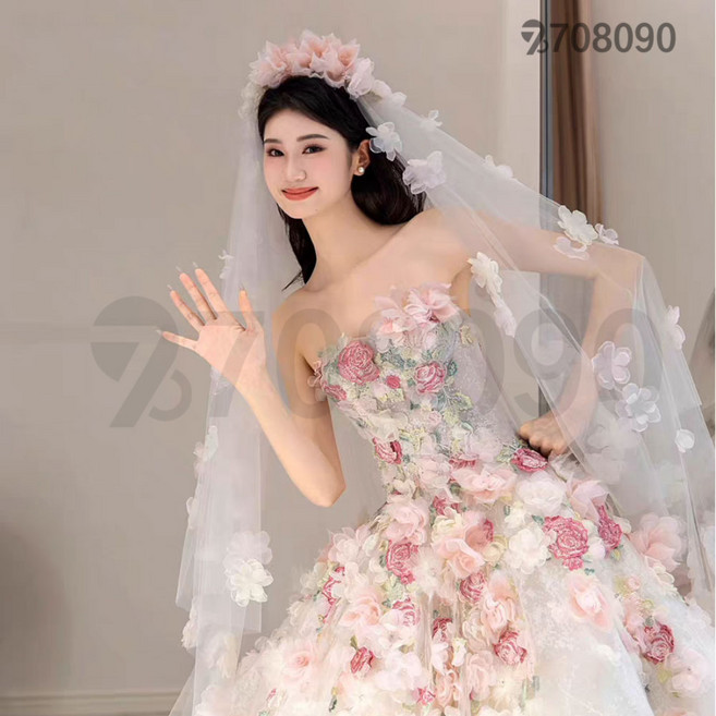 708090 오프숄더 플라워포인트 공주풍 웨딩드레스