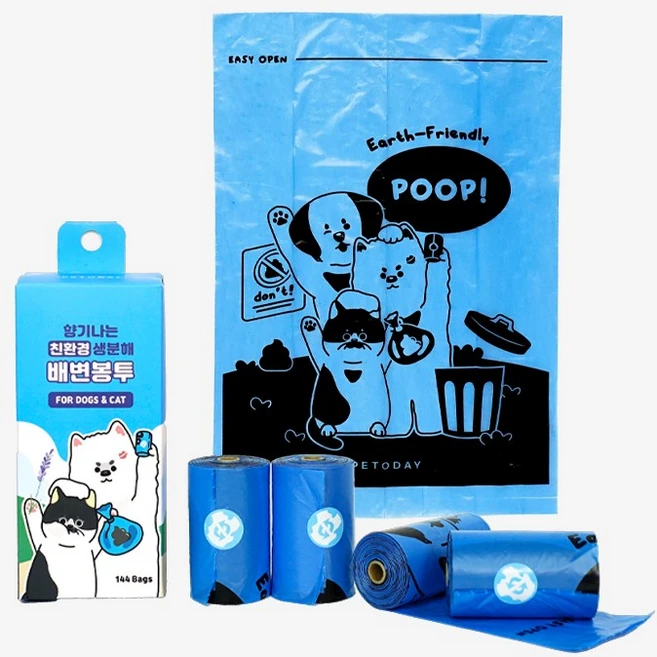 펫투데이 강아지 향기나는 산화 생분해 친환경 배변봉투 8롤(144매) 5개월분, 1개, 144개입, 파란색 - 쿠팡