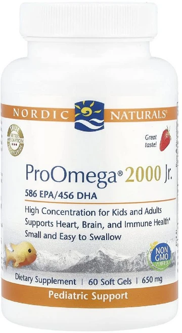 노르딕내추럴스 프로오메가2000 주니어 650mg 소프트젤60정 오메가3 피쉬오일, 1개, 60정 - 쿠팡