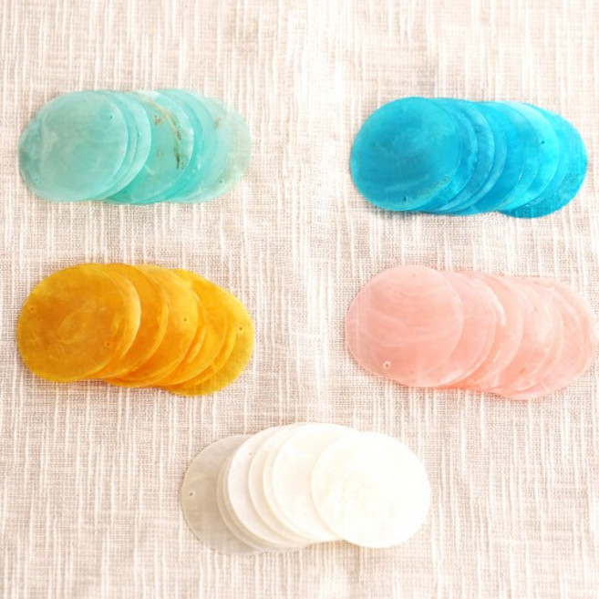 [데코봉봉] 둥근 자개 10P (8color) 여름 바다 모빌 diy 조각 비즈 재료, 연블루