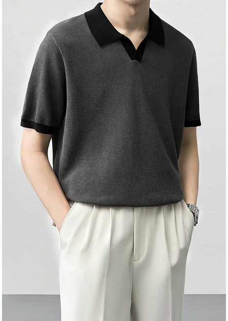 여름 남성 티셔츠 V넥 니트 반팔