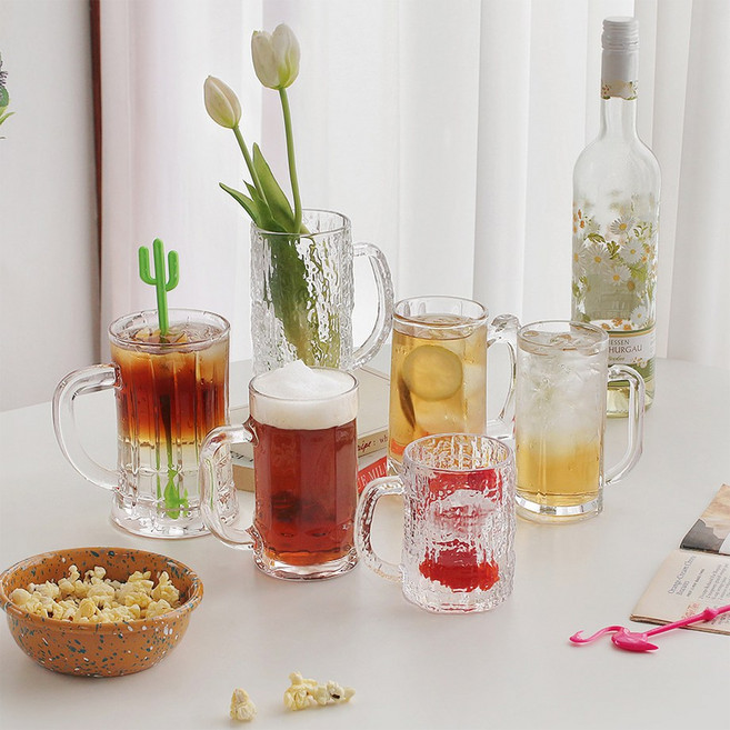 빈티지 손잡이 맥주잔 1+1 세트 독특한 생맥주잔 소맥잔 호프집 맥주컵, 325ml